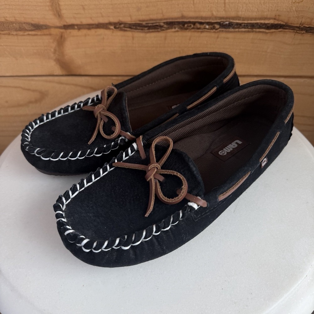 LAMO Black Suede Woman's Sz 7 Slip On Moccasin Comfort‎ Cozy Casual Boho Granola